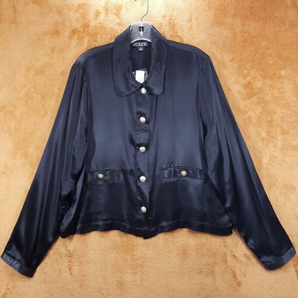 J. Crew Black Satin Button-Down Blouse